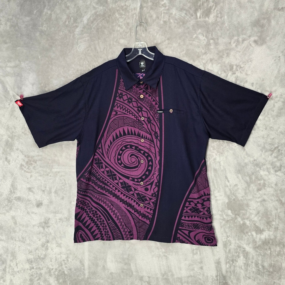 Tanoa Aloha Shirt Mens‎ 2XL Purple Polynesian Tribal Short Sleeve Pocket Festive